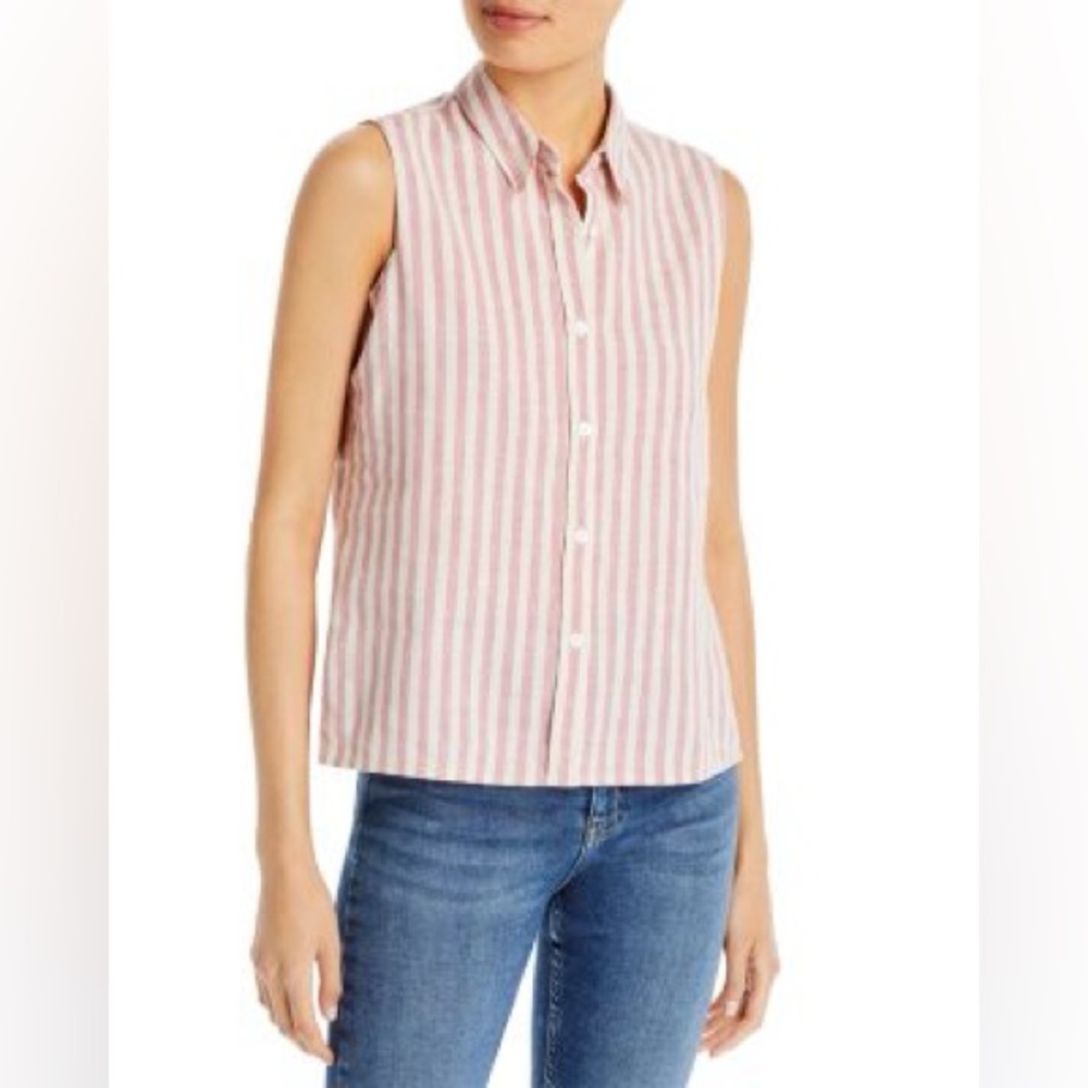 Faherty Malibu Linen Sleeveless Top in Pink Cinque Terre Stripe